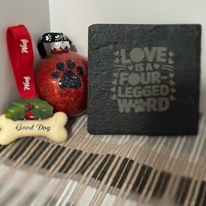 Black Slate Coaster with “Love Is A Four Legged Word”